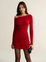 Slim-Fit Off-Shoulder Ruched Mini Dress