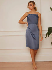 Draped Cami Slip Mini Dress in Blue