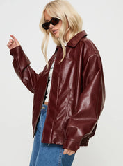Devija Faux Leather Jacket Burgundy